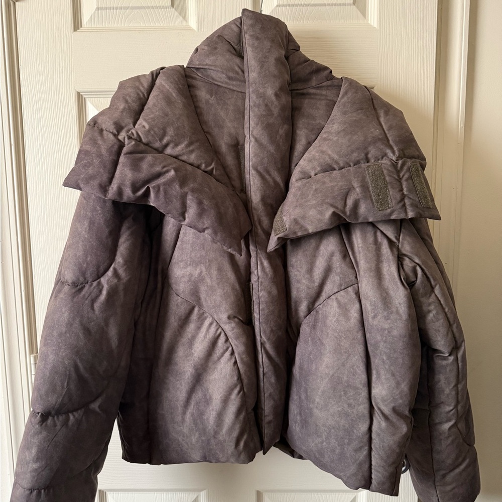 Unisex Oversized Puffer Jacket - Gray/Green